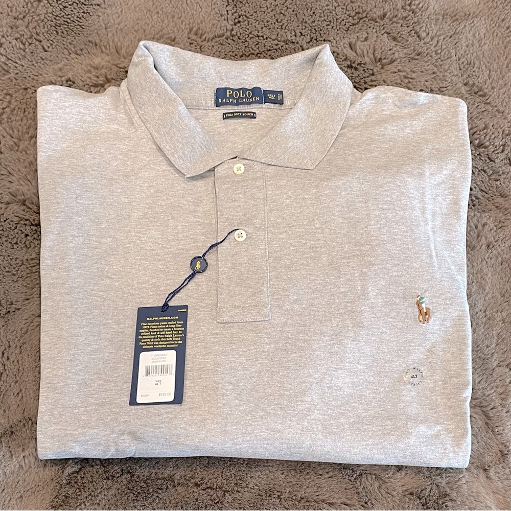 Polo Long Sleeve Shirt Andover , Size 4 XLT Tall, Color Grey